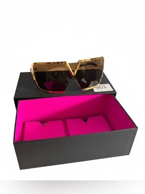 Valentino V-Romask VLS-120B Shield Sunglasses Gold Brown Full Set NIB